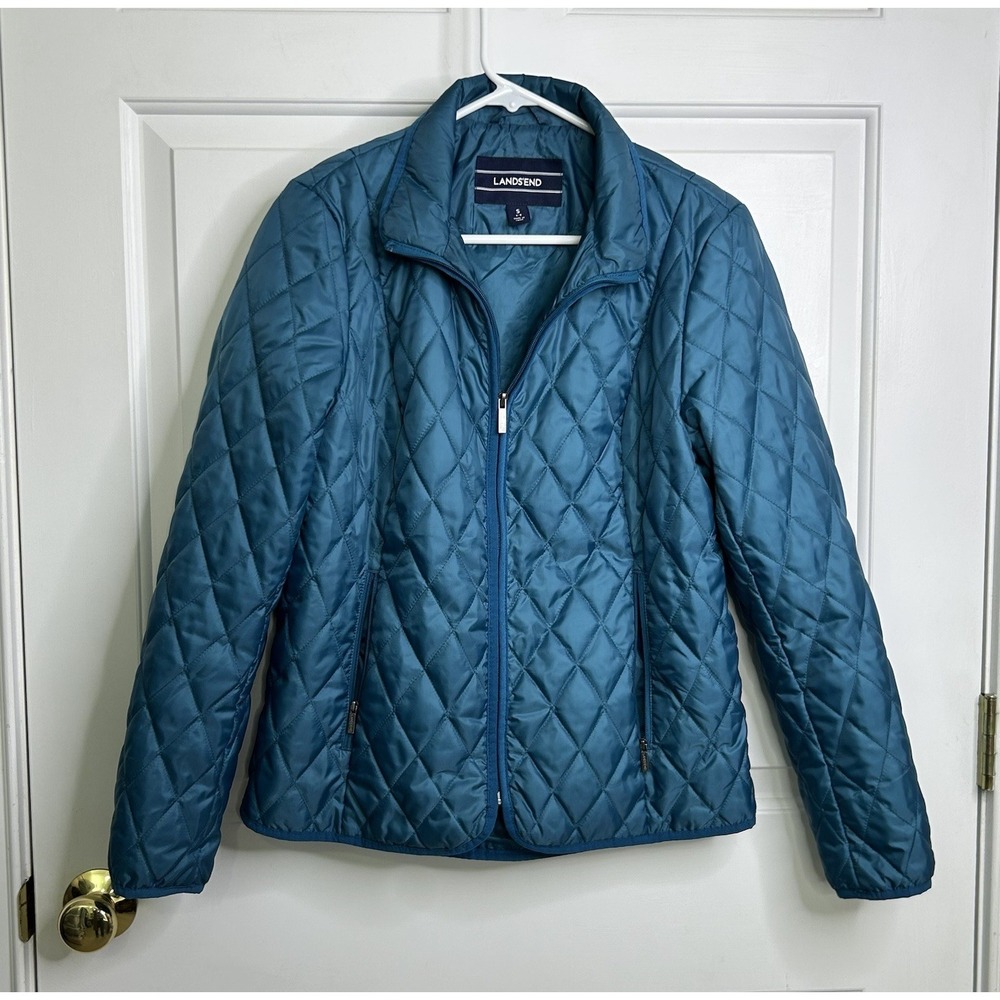 Lands End Diamond Quilted Jacket Aqua Teal Primaloft Women Small 6-8 Lightweight